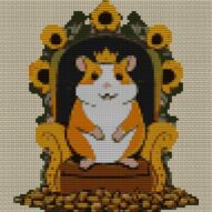 king-hamster full cross stitch design mockup without frame, realistic embroidery preview
