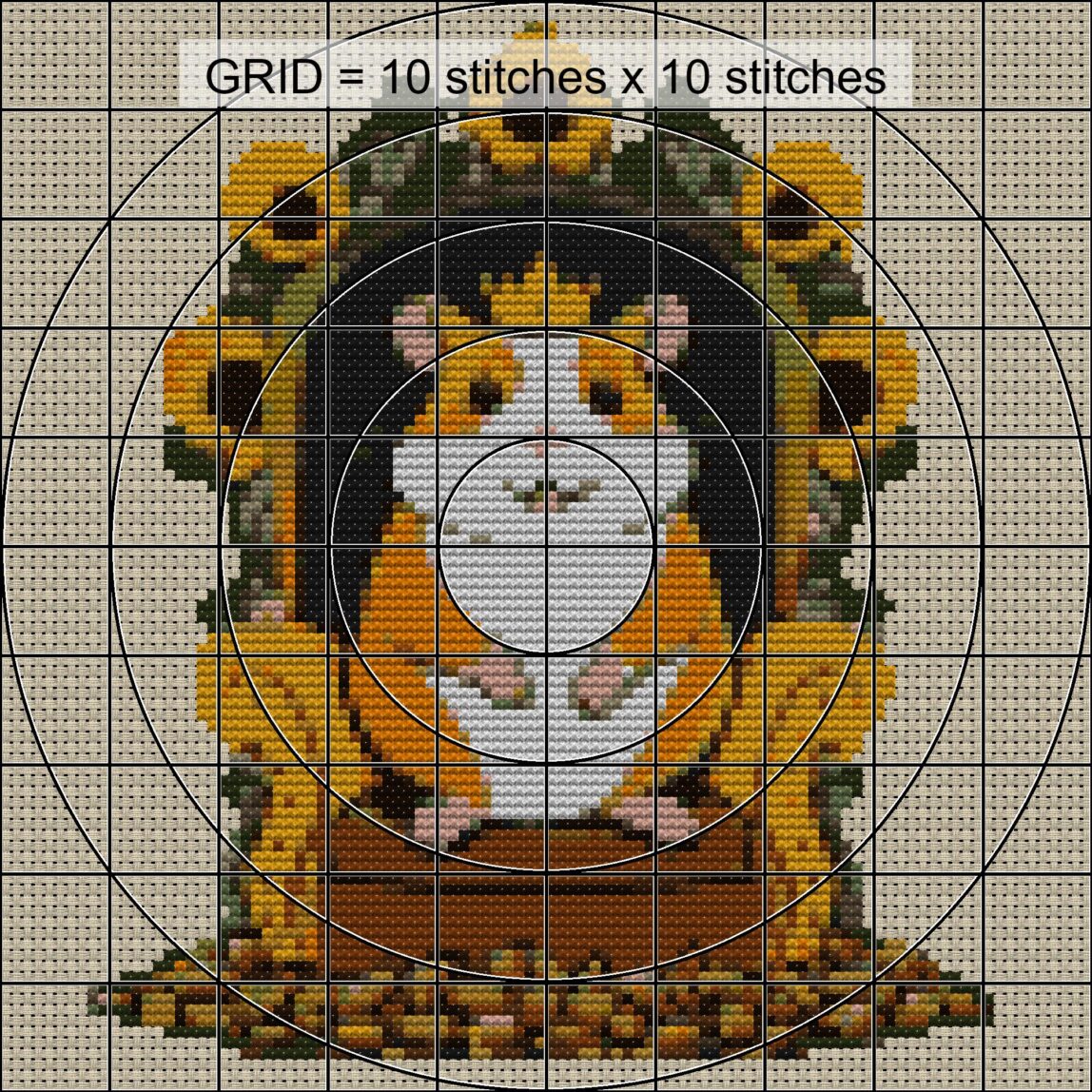 king-hamster close-up cross stitch detail showing color changes, confetti areas and stitch texture