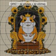 king-hamster close-up cross stitch detail showing color changes, confetti areas and stitch texture