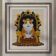 king-hamster alternative framed cross stitch mockup, realistic finished embroidery presentation