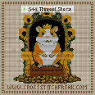 king-hamster cross stitch start point map with highlighted thread start positions in the full design