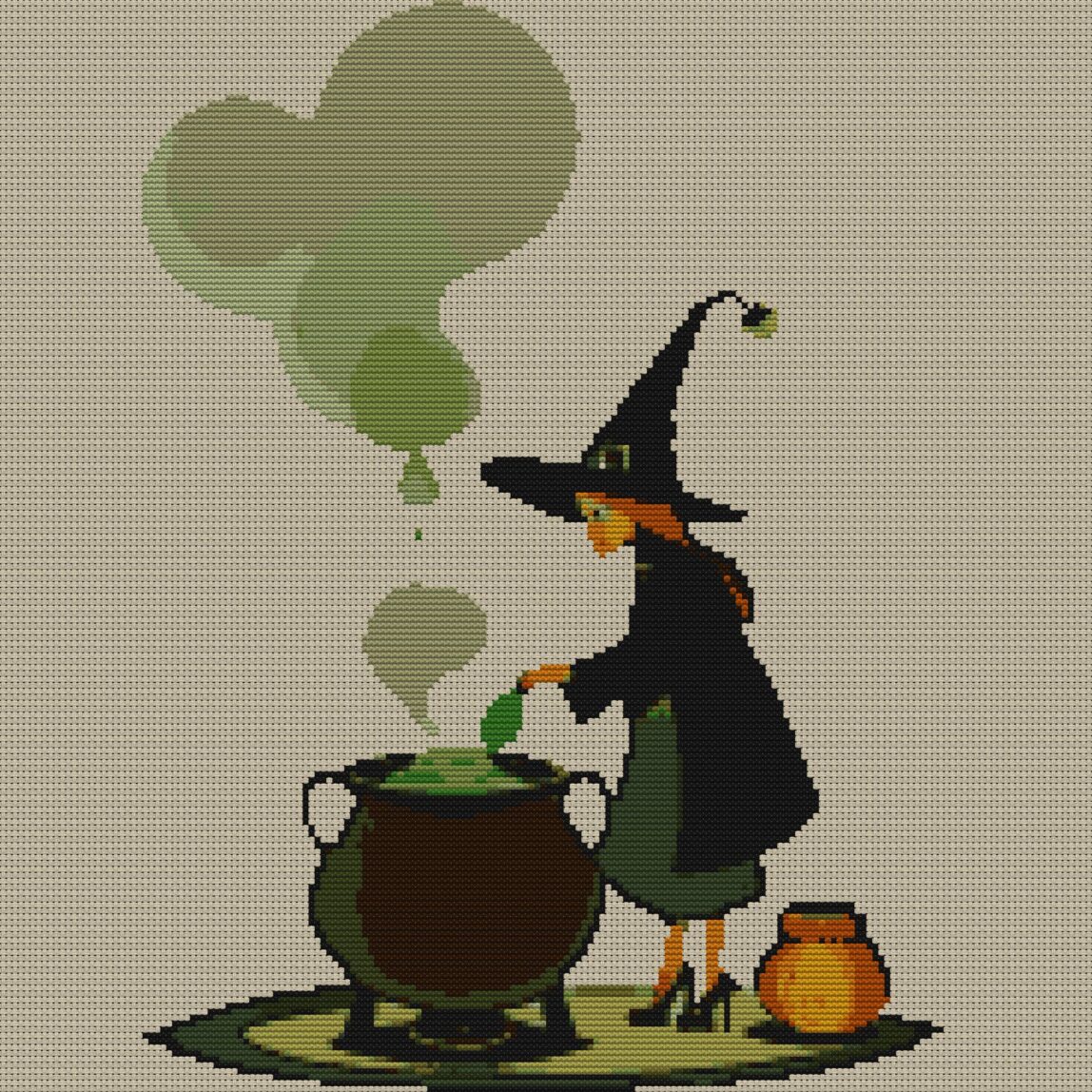 magic-brew-witch full design mockup without frame magic-brew-witch full cross stitch design mockup without frame, realistic embroidery preview