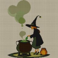 magic-brew-witch full cross stitch design mockup without frame, realistic embroidery preview