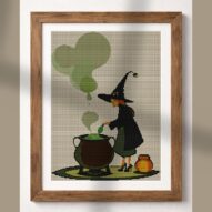 magic-brew-witch alternative framed cross stitch mockup, realistic finished embroidery presentation
