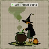 magic-brew-witch cross stitch start point map with highlighted thread start positions in the full design