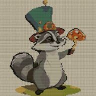magic-raccoon-toadstool full cross stitch design mockup without frame, realistic embroidery preview