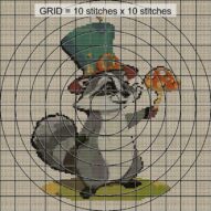 magic-raccoon-toadstool close-up cross stitch detail showing color changes, confetti areas and stitch texture