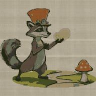 magic-raccoon full cross stitch design mockup without frame, realistic embroidery preview