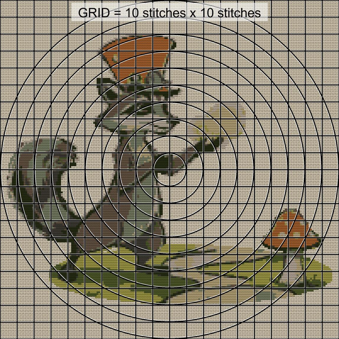 magic-raccoon close-up cross stitch detail showing color changes, confetti areas and stitch texture