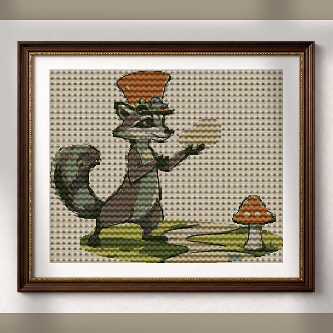 magic-raccoon cross stitch start point map with highlighted thread start positions in the full design