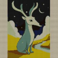 mooncalf-alone-star full cross stitch design mockup without frame, realistic embroidery preview