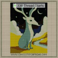 mooncalf-alone-star cross stitch start point map with highlighted thread start positions in the full design