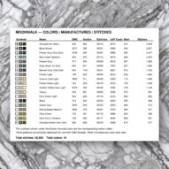 moonwalk thread color chart with DMC, Anchor, Sullivans, J&P Coats and Maxi color references