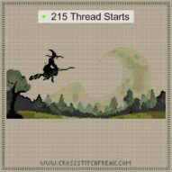 night-broom-witch cross stitch start point map with highlighted thread start positions in the full design
