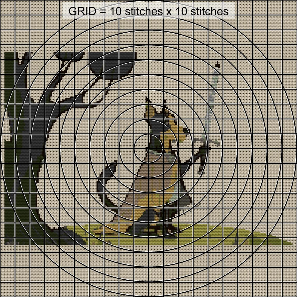 noble-knight-dog close-up cross stitch detail showing color changes, confetti areas and stitch texture