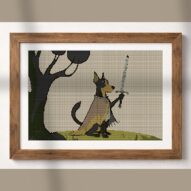 noble-knight-dog alternative framed cross stitch mockup, realistic finished embroidery presentation