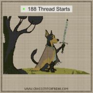 noble-knight-dog cross stitch start point map with highlighted thread start positions in the full design
