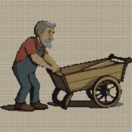 old-cart-man full cross stitch design mockup without frame, realistic embroidery preview