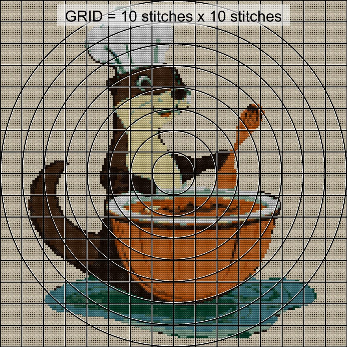 otter-cooking-lunch close-up cross stitch detail showing color changes, confetti areas and stitch texture