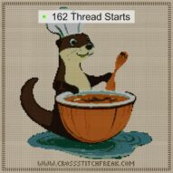 otter-cooking-lunch cross stitch start point map with highlighted thread start positions in the full design