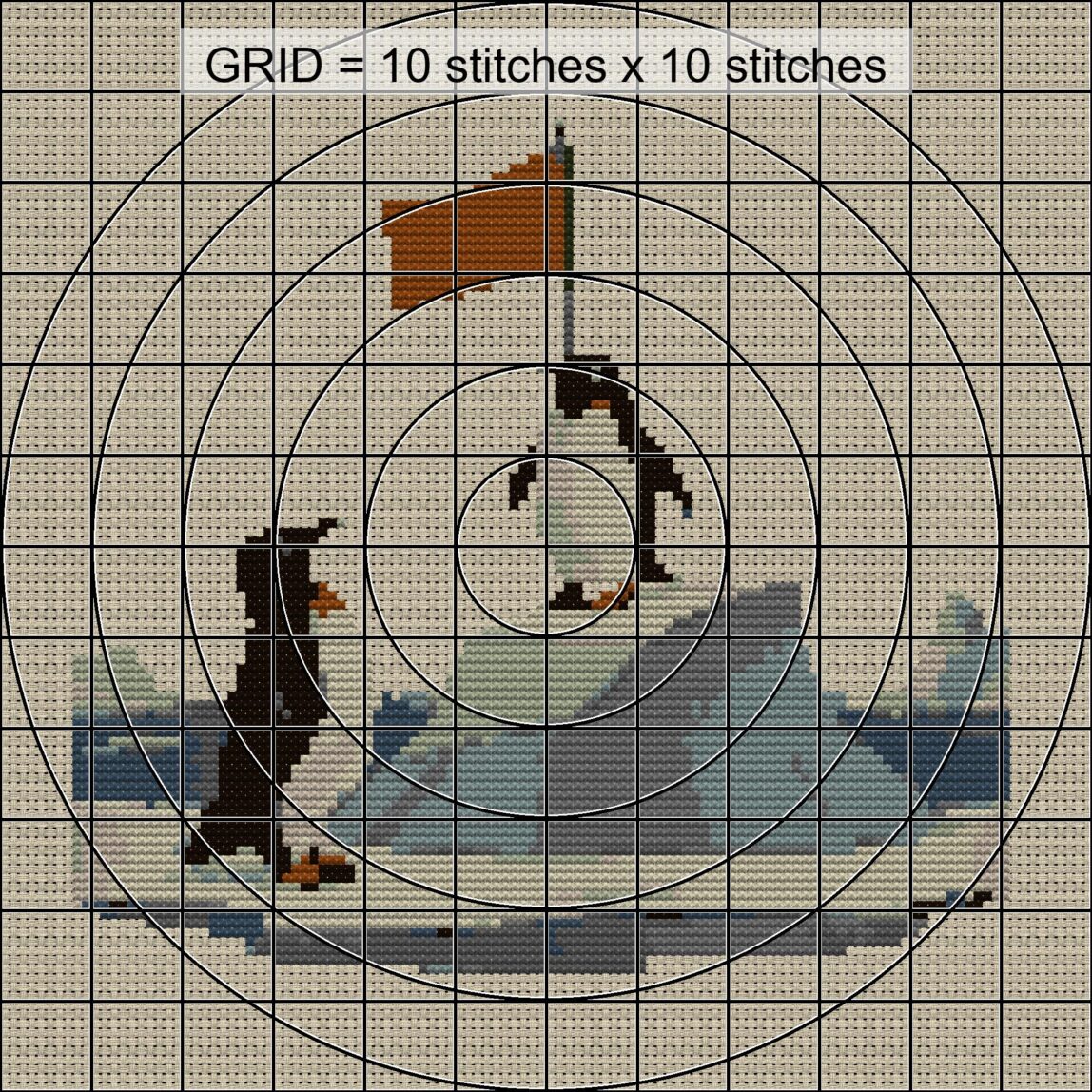 penguin-summit close-up cross stitch detail showing color changes, confetti areas and stitch texture