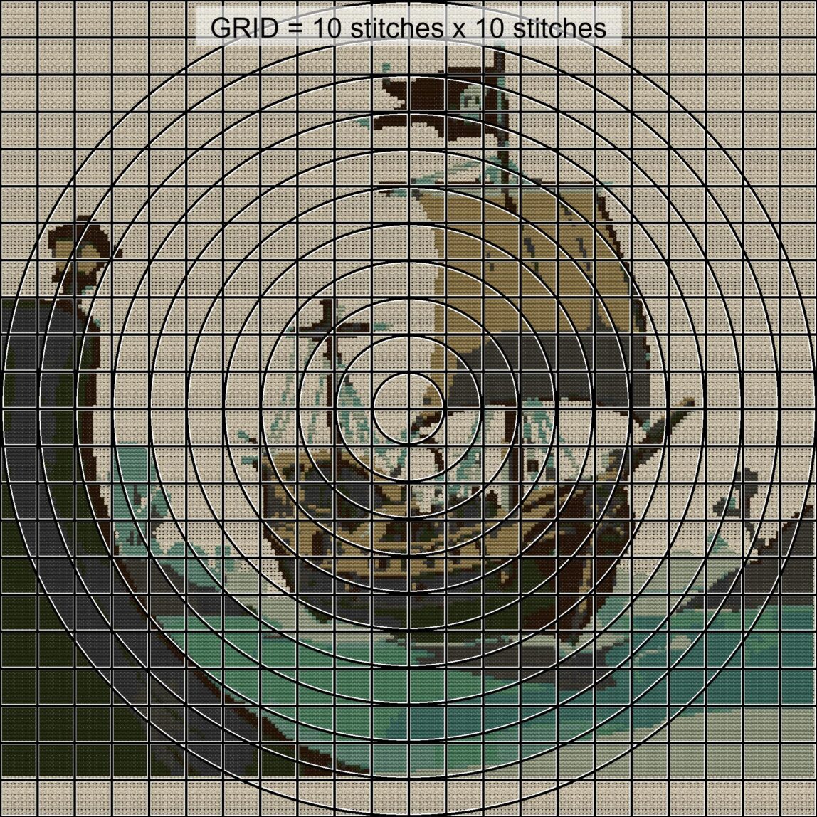 pirate-galleon close-up cross stitch detail showing color changes, confetti areas and stitch texture