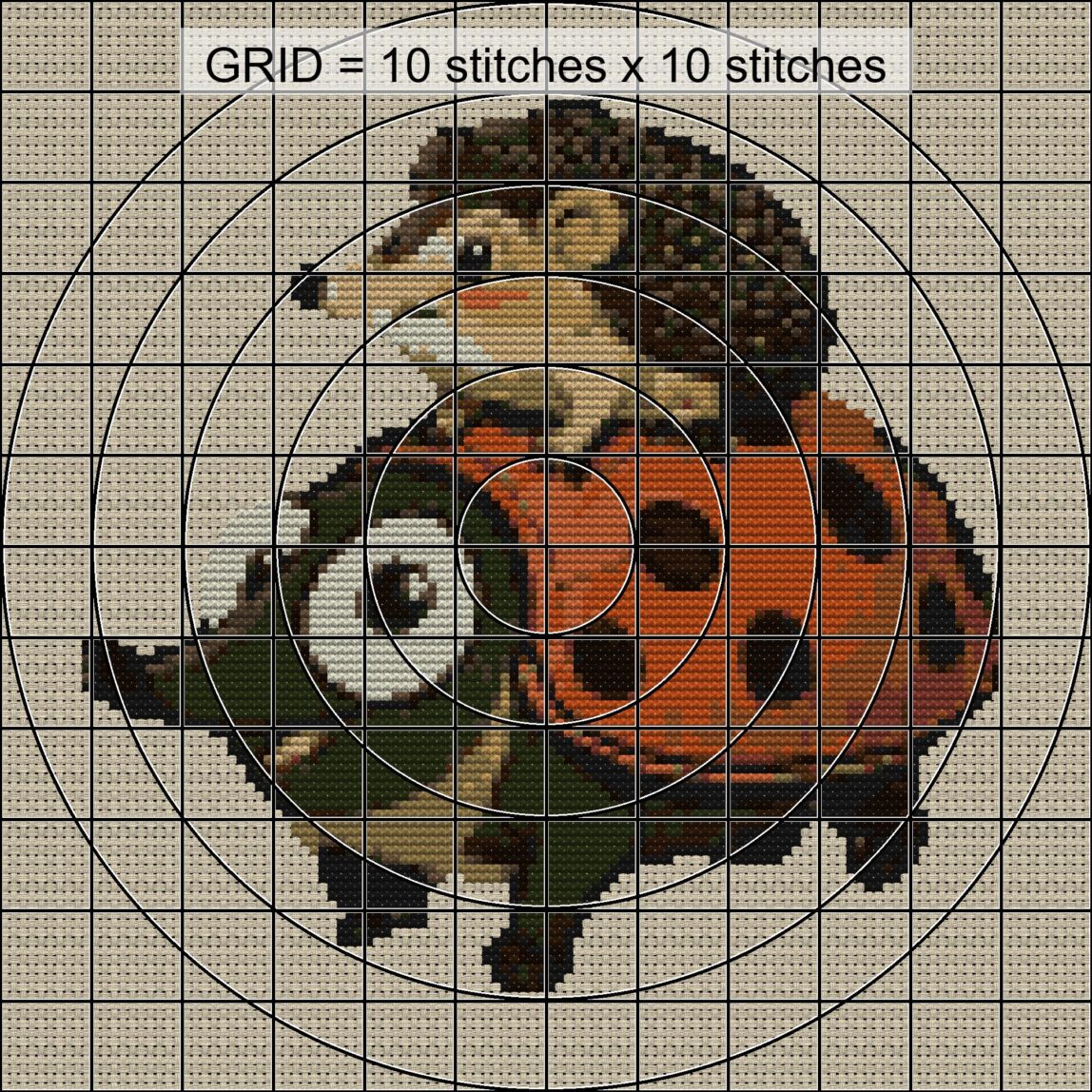 riding-hedgehog-ladybug zoomed stitching detail riding-hedgehog-ladybug close-up cross stitch detail showing color changes, confetti areas and stitch texture