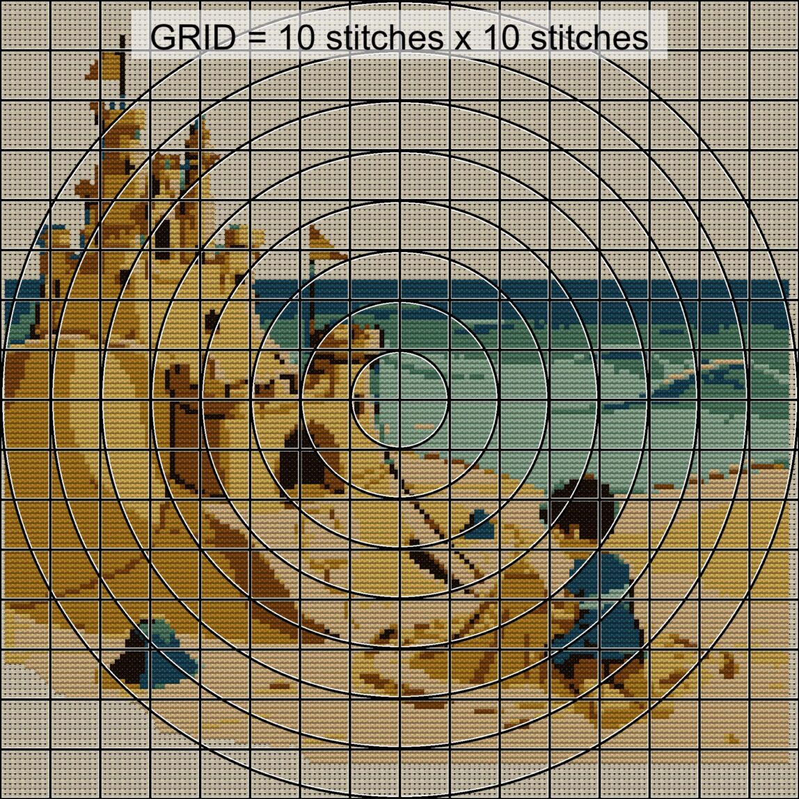 sandcastle-beach zoomed stitching detail sandcastle-beach close-up cross stitch detail showing color changes, confetti areas and stitch texture
