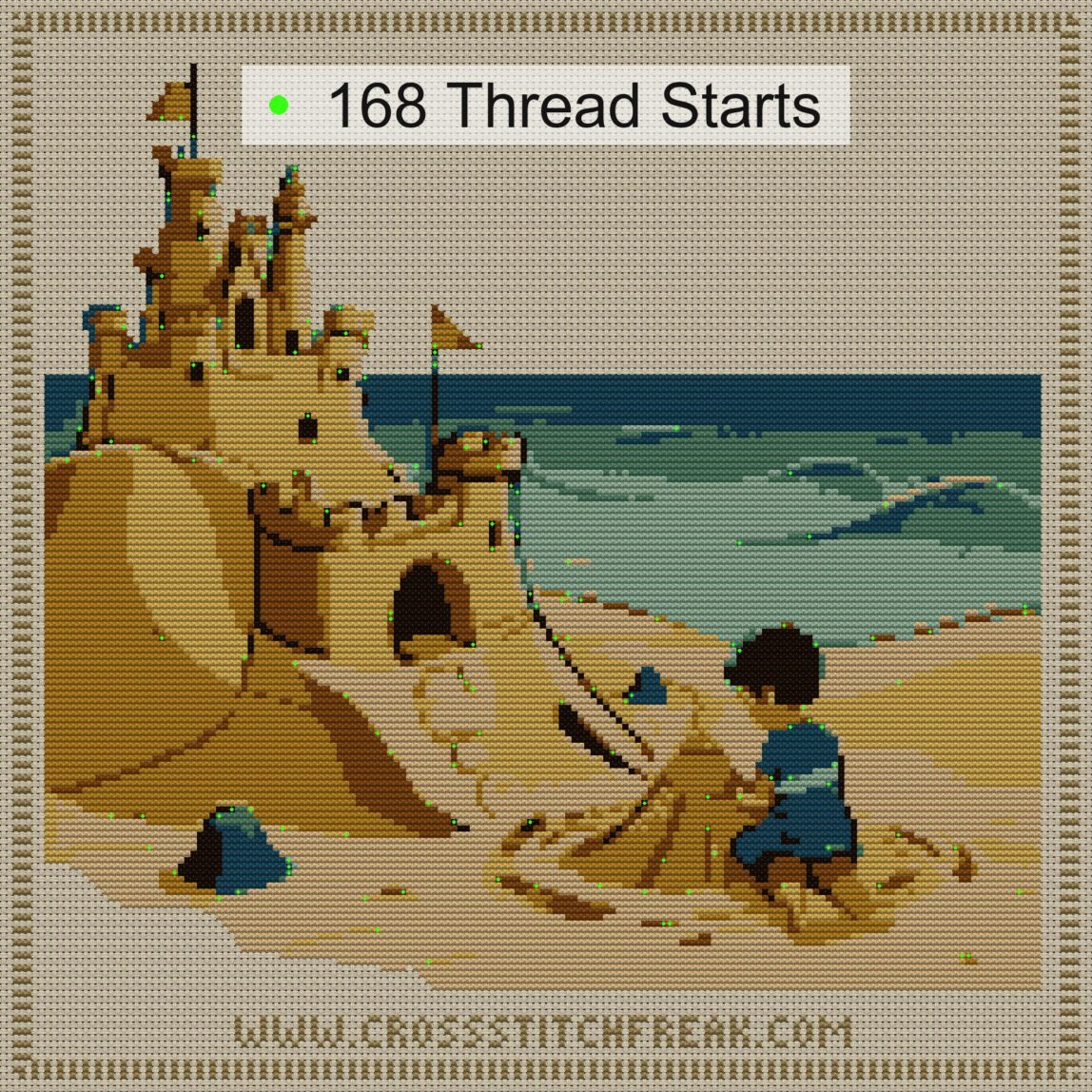 sandcastle-beach thread start point map sandcastle-beach cross stitch start point map with highlighted thread start positions in the full design