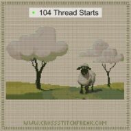 sheep-meadow-dream-trees cross stitch start point map with highlighted thread start positions in the full design