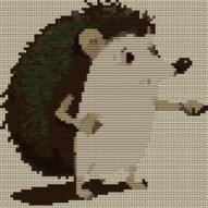 spiky-hedgehog full cross stitch design mockup without frame, realistic embroidery preview