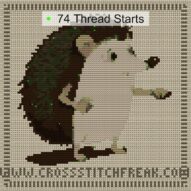 spiky-hedgehog cross stitch start point map with highlighted thread start positions in the full design