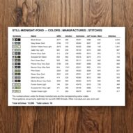 still-midnight-pond thread color chart with DMC, Anchor, Sullivans, J&P Coats and Maxi color references