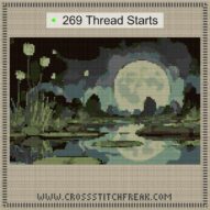 still-midnight-pond cross stitch start point map with highlighted thread start positions in the full design