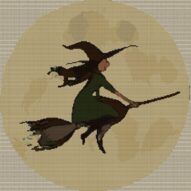 witch-silhouette-moon full cross stitch design mockup without frame, realistic embroidery preview