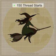 witch-silhouette-moon cross stitch start point map with highlighted thread start positions in the full design