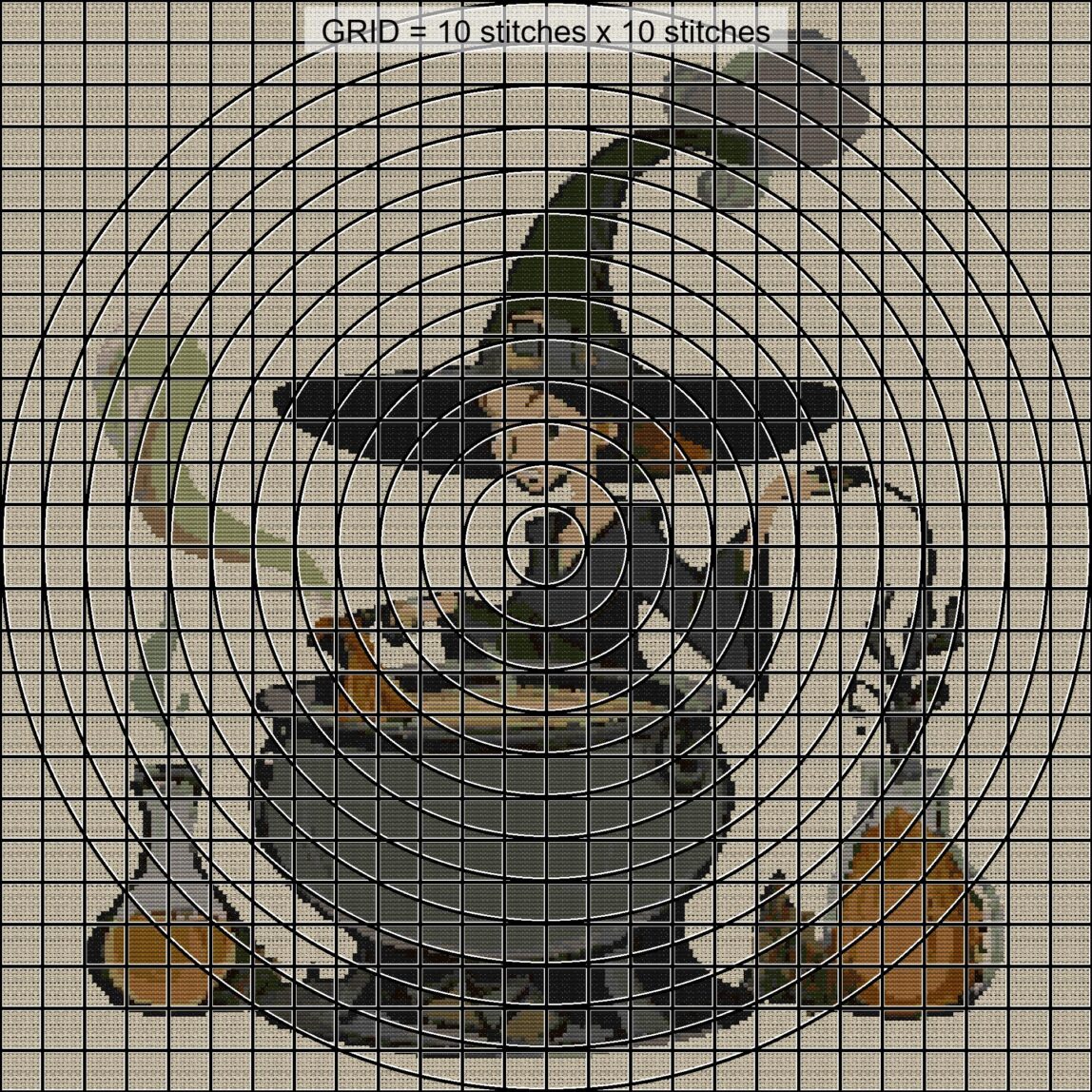 witches-kitchen zoomed stitching detail witches-kitchen close-up cross stitch detail showing color changes, confetti areas and stitch texture