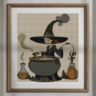 witches-kitchen alternative framed cross stitch mockup, realistic finished embroidery presentation
