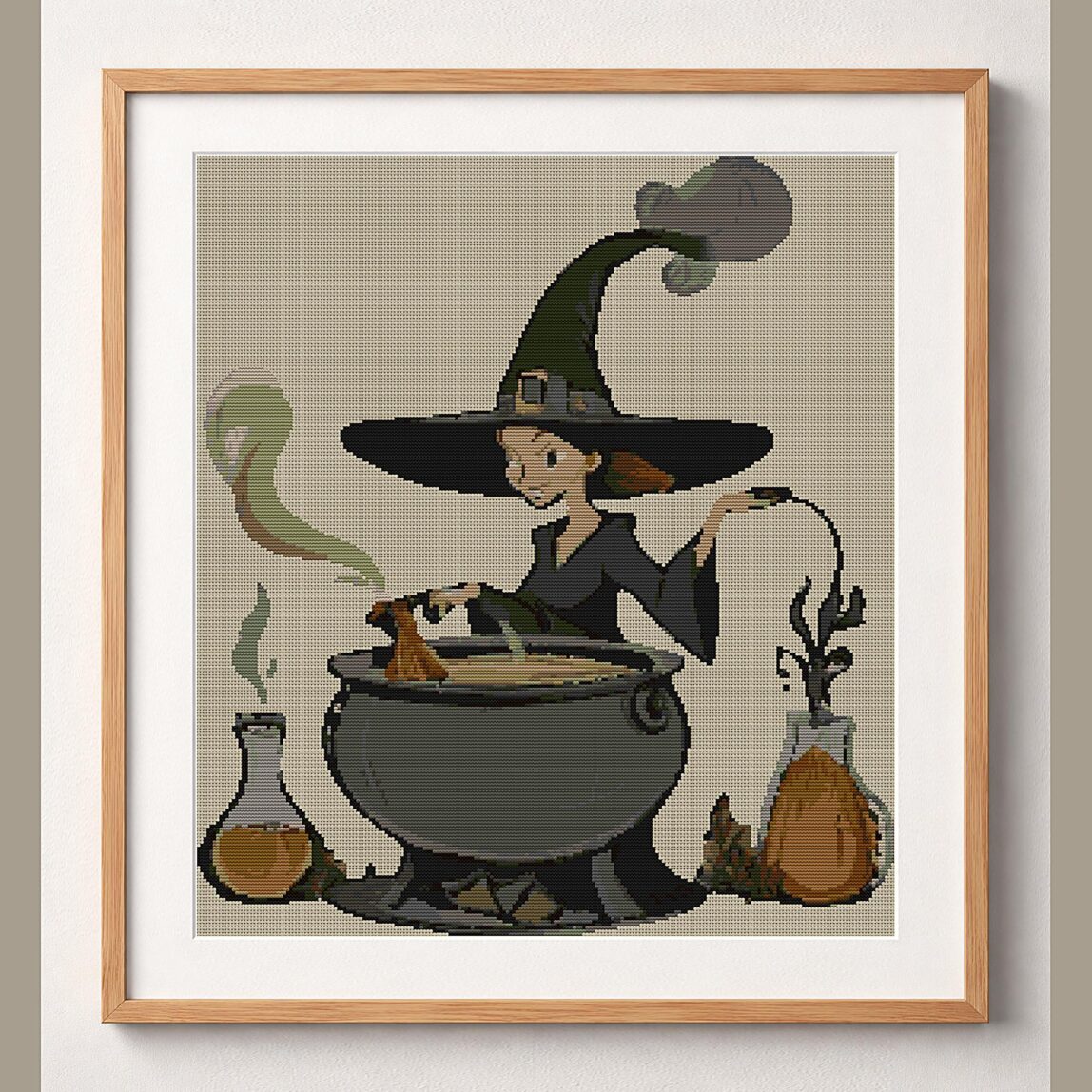 witches-kitchen framed cross stitch mockup witches-kitchen framed cross stitch mockup, realistic finished embroidery design, PDF pattern digital download