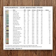 world-in-droplets thread color chart with DMC, Anchor, Sullivans, J&P Coats and Maxi color references