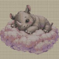 baby-rhino full cross stitch design mockup without frame, realistic embroidery preview
