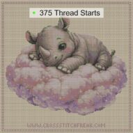 baby-rhino cross stitch start point map with highlighted thread start positions in the full design