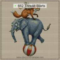 frog-fox-elephant-artists cross stitch start point map with highlighted thread start positions in the full design