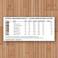 tango-dance-couple-7 thread color chart with DMC, Anchor, Sullivans, J&P Coats and Maxi color references
