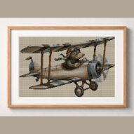 flying-mole framed cross stitch mockup, realistic finished embroidery design, PDF pattern digital download