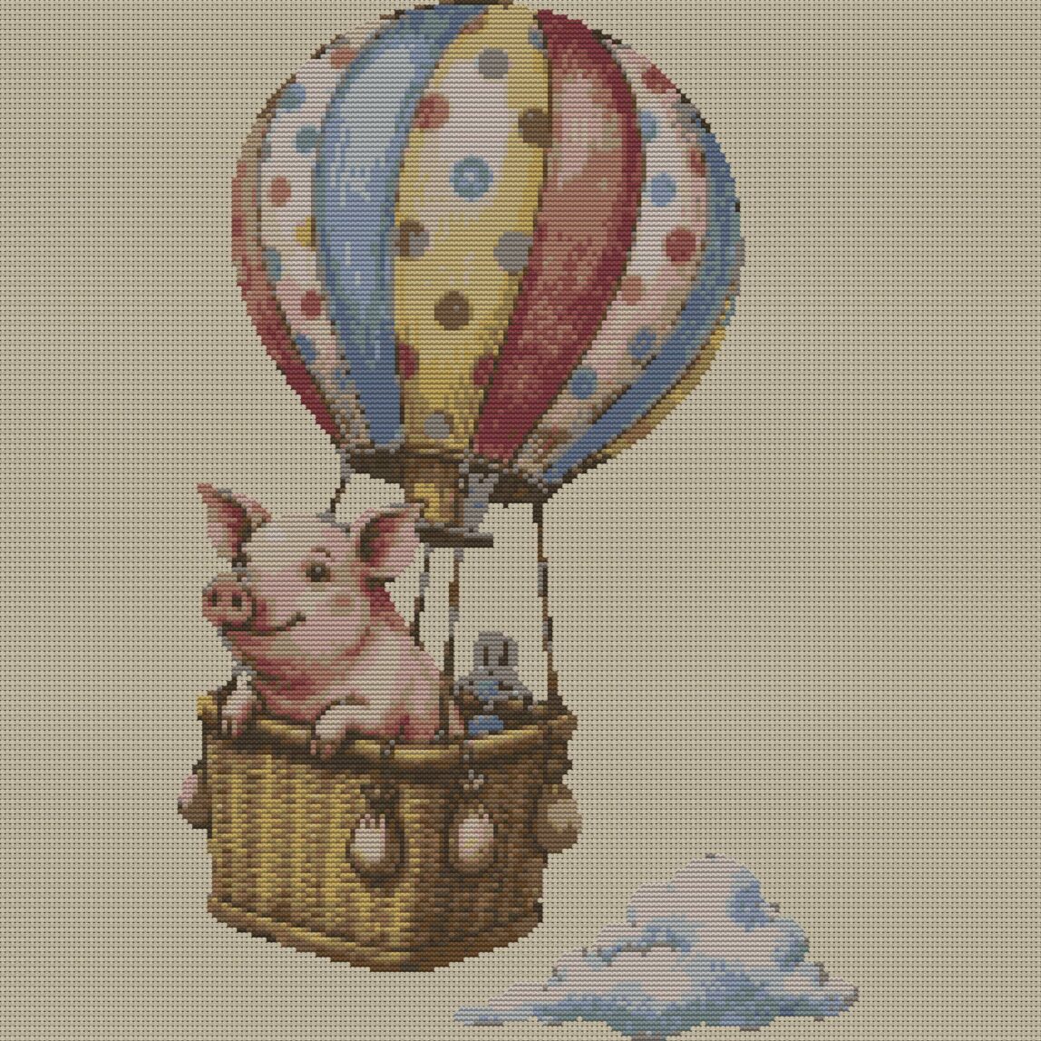 flying-pig full design mockup without frame flying-pig full cross stitch design mockup without frame, realistic embroidery preview