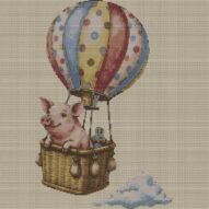 flying-pig full cross stitch design mockup without frame, realistic embroidery preview