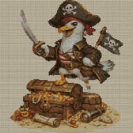pirate-gull full cross stitch design mockup without frame, realistic embroidery preview