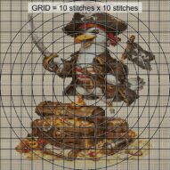 pirate-gull close-up cross stitch detail showing color changes, confetti areas and stitch texture