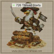 pirate-gull cross stitch start point map with highlighted thread start positions in the full design